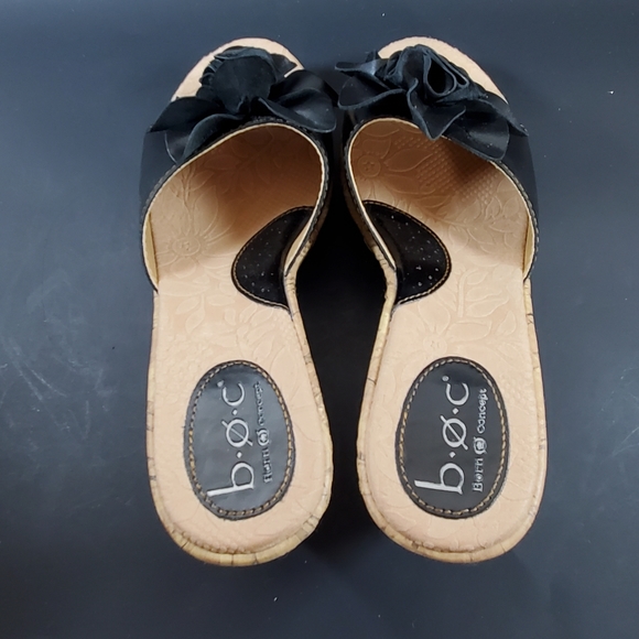 BOC Born Black Leather Flower Heel Mule Cork - Picture 8 of 11